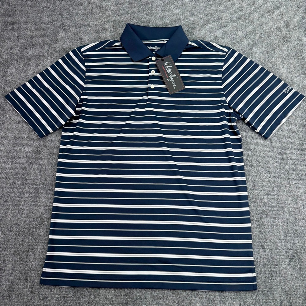 Walter Hagen Polo Shirt Mens Small Navy Striped Essentials Fairway Golf HydroDri